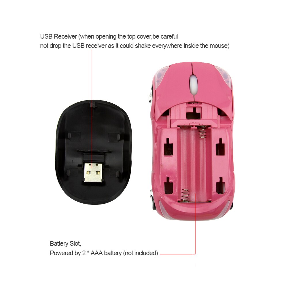 Kleurrijke Led Licht Mini Draadloze Muis Auto Ergonomische 1600 Dpi 3D Roze Sportwagen Computermuis Gamer Optische Muizen Voor laptop Pc