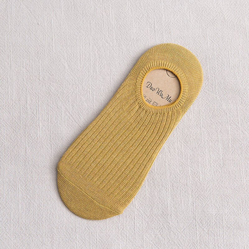 Spring Summer Solid Color Women Invisible Socks Cotton Double Needle Bar No Show Woman Socks Non-slip Kawaii Calcetines B003: 02