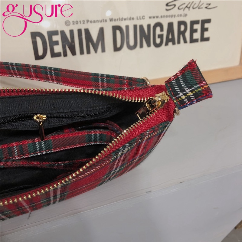 Gusure vintage retro taschen damen hand tasche Französisch plaid rote tasche frau elegante bolsa feminina schulter tasche