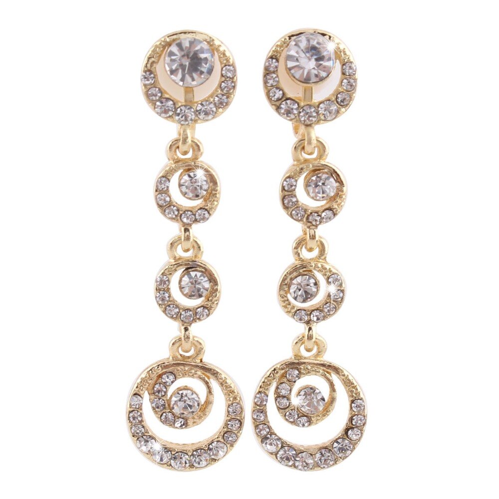 Grace Jun-pendientes largos de aleación de diamantes de imitación para mujer, aretes con Clip de Luna, sin perforaciones, para , estilo primavera