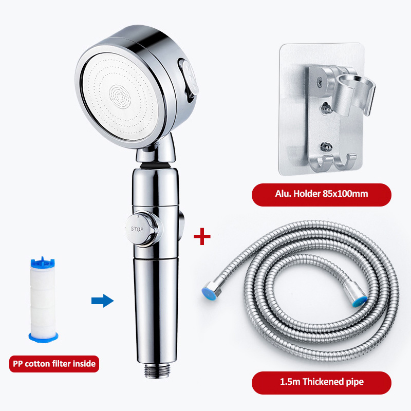 Premium Handheld Douchekop Verstelbare Hoge Druk Douche Met Filter Binnen 3-Instelling Regendouche Voor Vervanging: silver full set