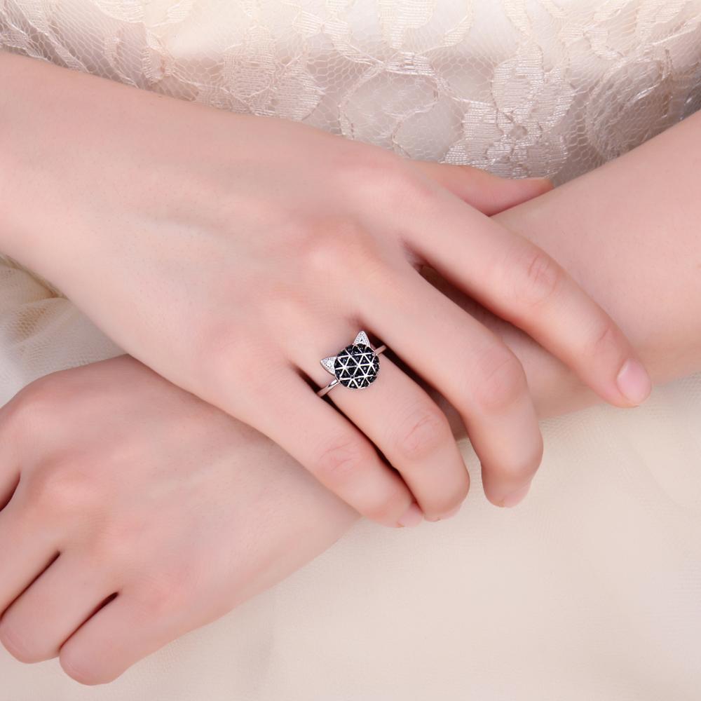 JewelryPalace Kattengezicht Ring - 925 Sterling Zilver - Zwarte Spinel Zirkonia - Verstelbare Open Ring