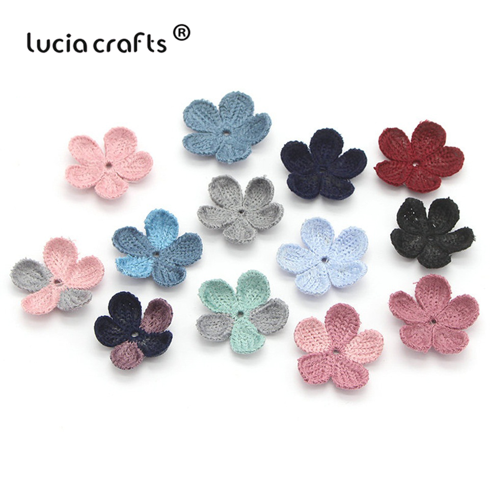 Lucia crafts 10/13 stuks 35mm wollen bloemen naai-op patches voor decoratie diy handgemaakte materialen accessoires  b0104