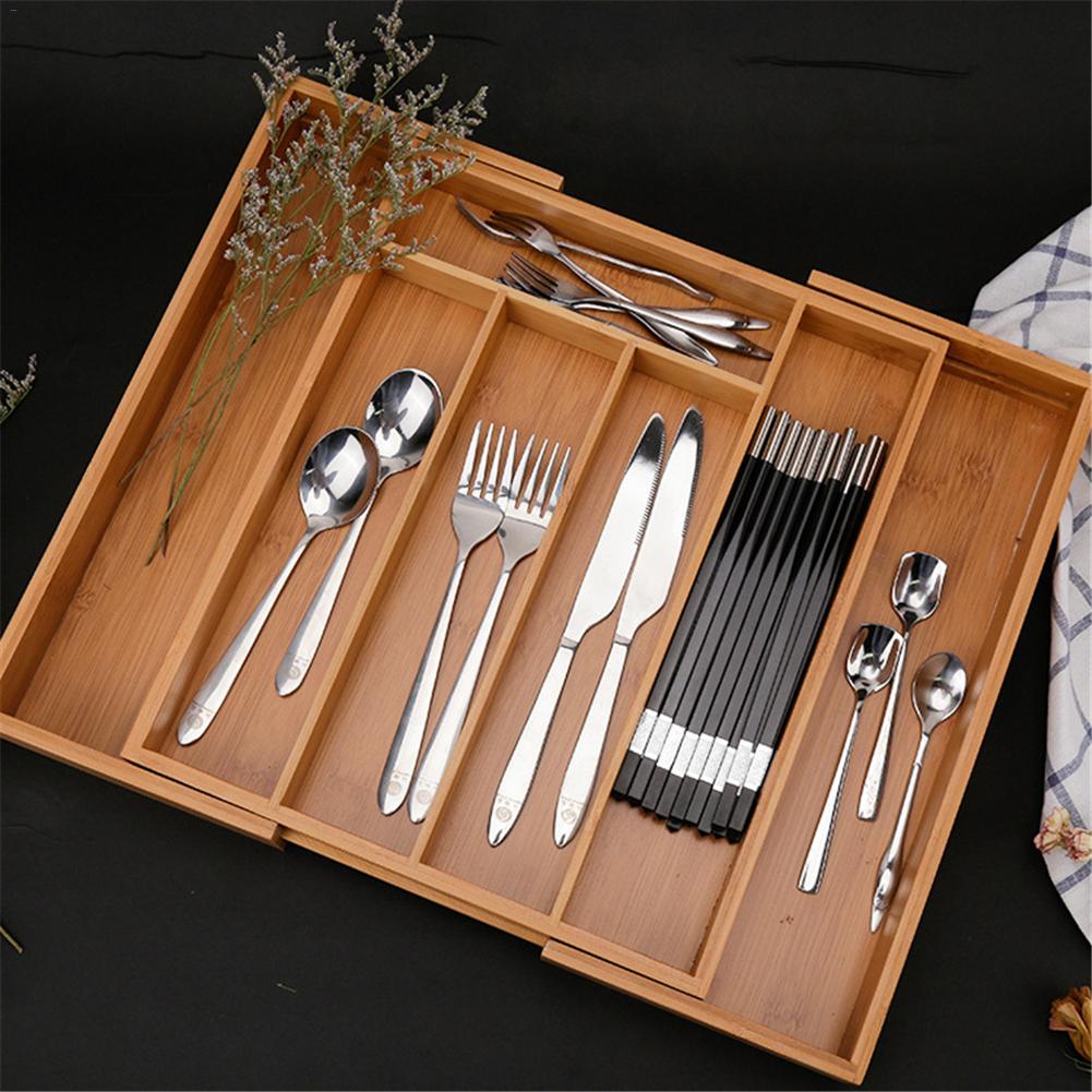 Expandable Cutlery Bamboo Drawer Organizer Cutlery Tray Kitchen Multi-Functional Drawer Cutlery Storage Box