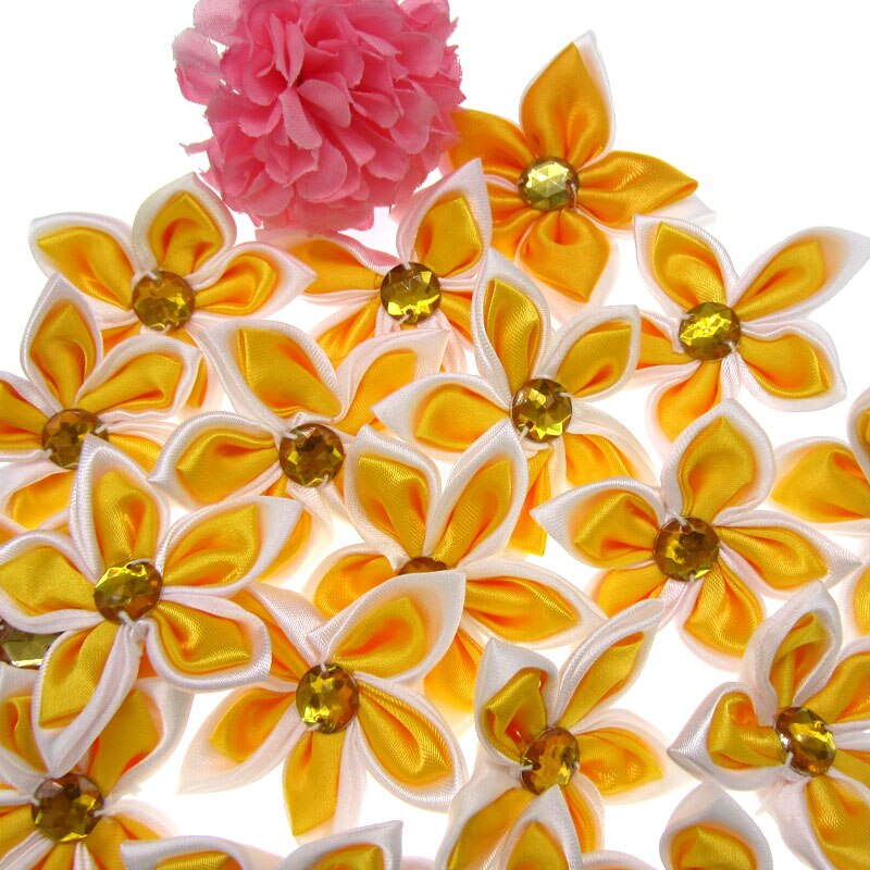 20 Stücke Satin- Blumen Strass Sternförmigen 2 Schichten Applikationen Nähen Haar Bogen Zubehör Handwerk Dekorationen 5,0 cm