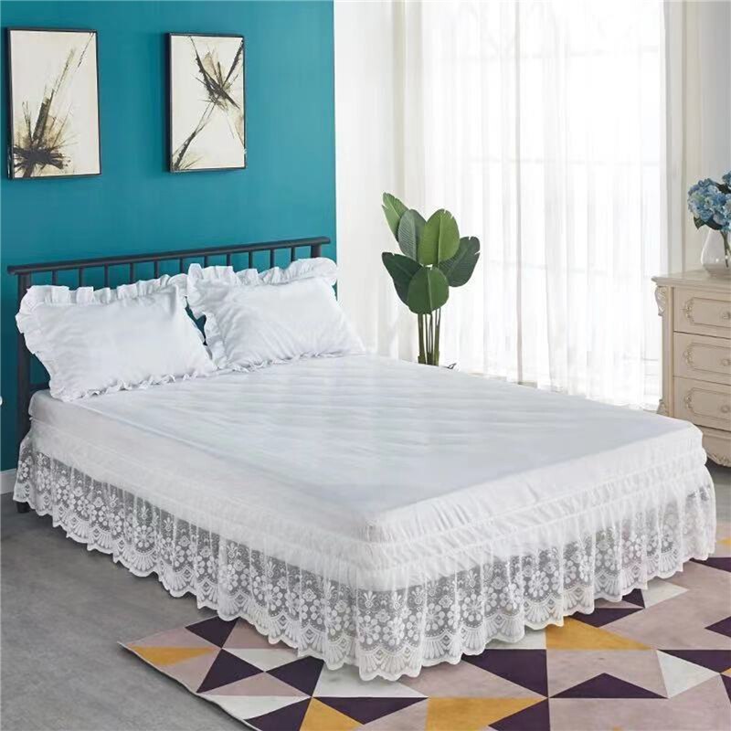 Ruffles Lace Bed Skirt Soft Microfiber Large Size Dust-proof Protector Silk Bed Sheet Wrap Around Three Side Bedroom Accessory