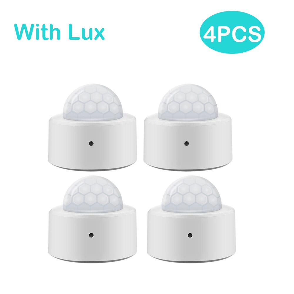 Tuya Zigbee Mini PIR Motion Detector With Lux Light Sensor Passive Infrared Security Burglar Alarm Works With Tuya Hub: With Lux 4pcs