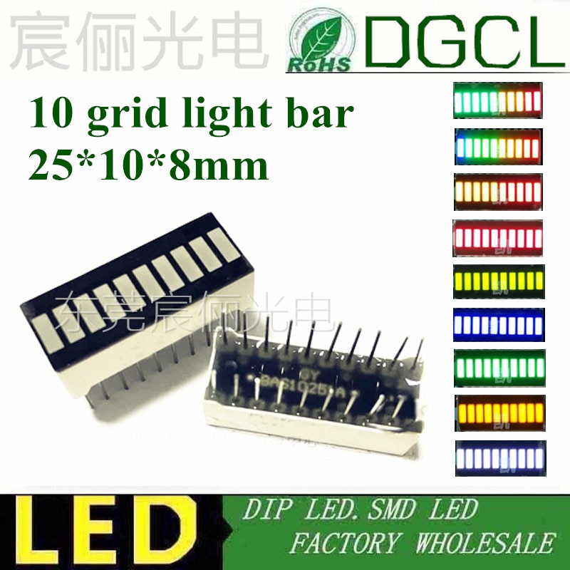10 stks 25*10mm lichtbalk 10 grid digitale buis Rood Groen Blauw geel Wit LED digitale lichtbalk 10 segment led-lichtbalk display