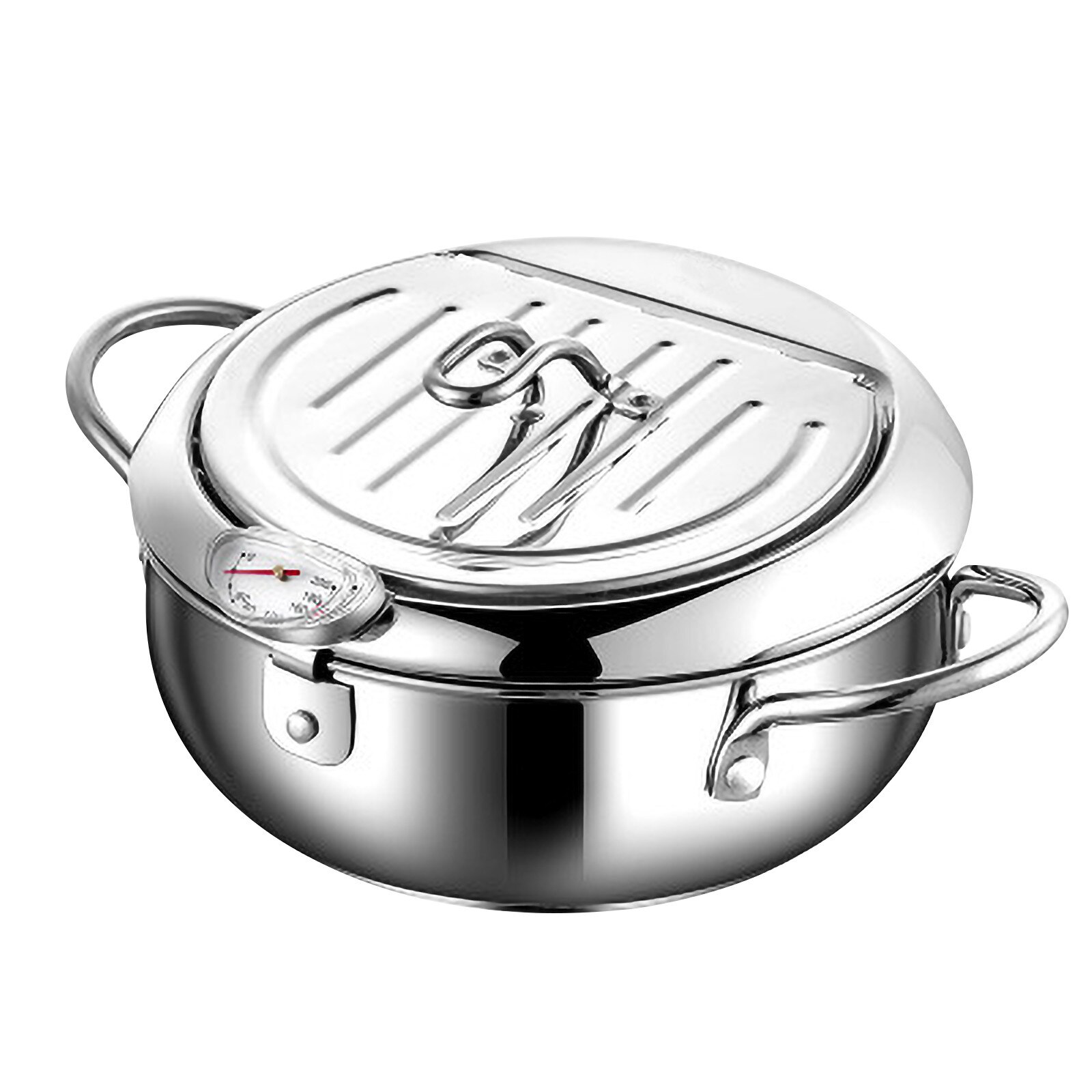Kitchen Deep Frying Pot Thermometre Tempura Fryer Pan Temperature Control Fried Chicken Pot Cooking Tools Stainless Steel: Default Title