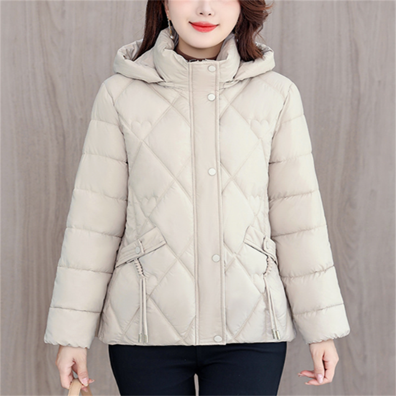 Bomullspolstret kort kåpe damejakke parka høst vinter dame yttertøy varme tykkere jakker dusklomme hettejakker: Xxxl / Hvit