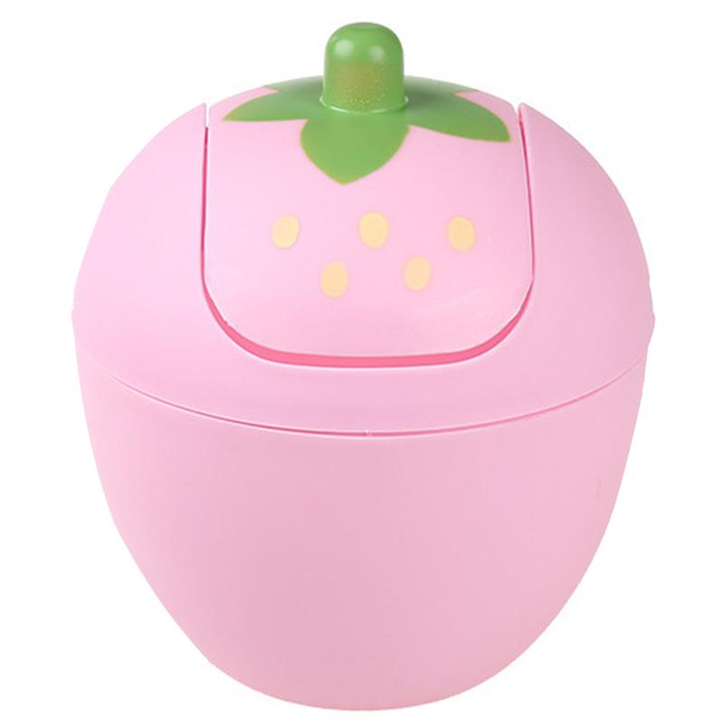 1pcs Cute Plastic Swing Lid Mini Trash Can Trash Bin Lovely Garbage Storage Bucket For Kitchen Storage Table Desk Car Decoration: pink strawberry