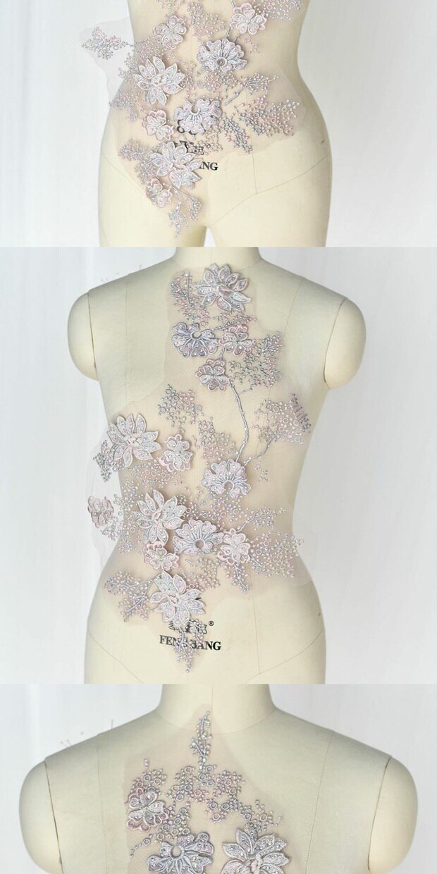 Kleur 3D Bloem Bead Rhinestone Mesh Gaas Borduurwerk Kant Jurk Doek Patch Patch Kleding Reparatie Trouwjurk Patch
