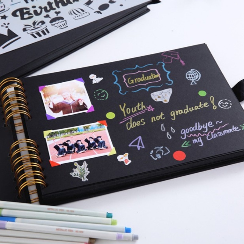 Álbumes de fotos 80 páginas negras, libros de memoria A4, papel para manualidades DIY, imagen para álbum de recortes, 12 marcadores, bolígrafos para boda, cumpleaños, para niños