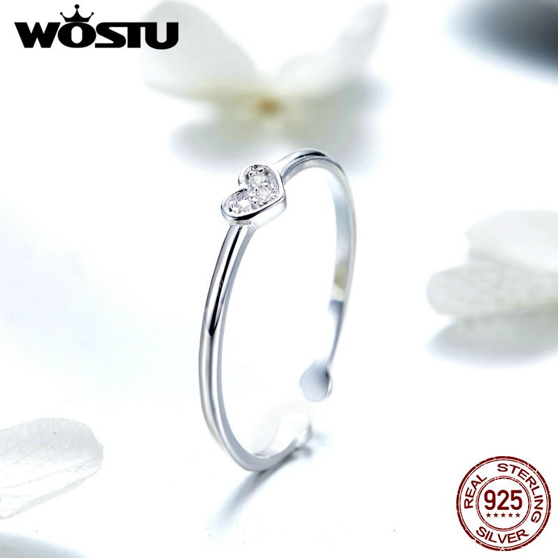 Wostu Minimalistische Stijl 925 Sterling Zilver Liefde Hart Ring Voor Vrouwen Maat Verstelbaar Huwelijksverjaardag Ringen Sieraden CQR491