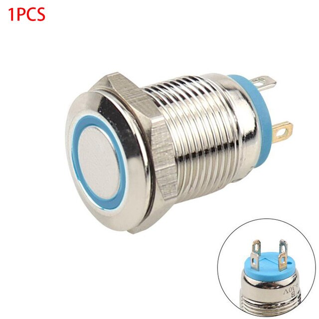 12/16/19/22mm Led Button Switch LED Light Momentary Latching Car Engine Power Switch Waterproof Self Resetting Metal Switch: Blue