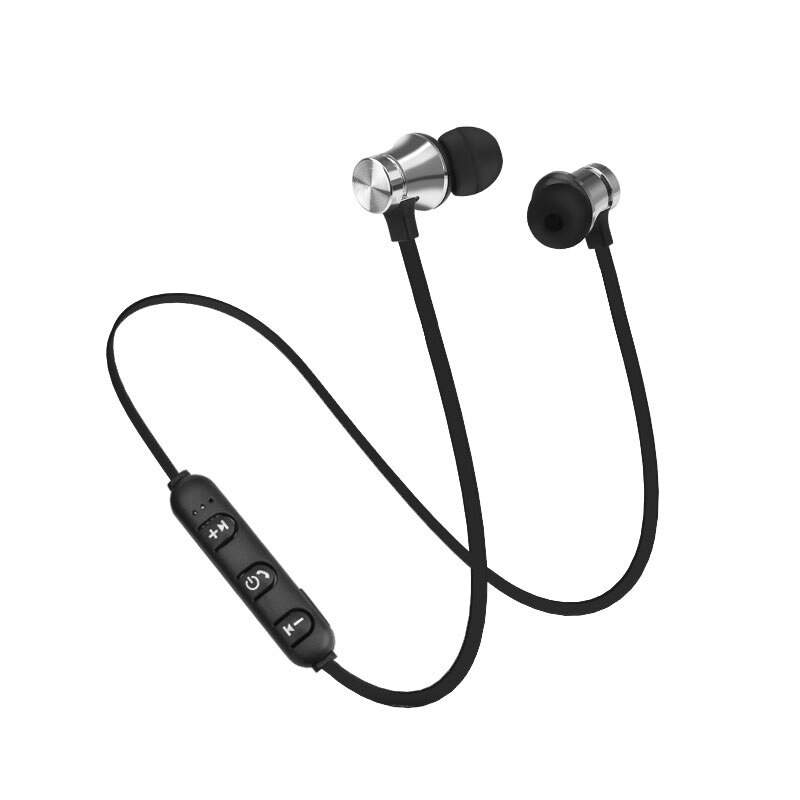 Bluetooth øretelefon trådløs sport hovedtelefonmagnet øretelefoner med mikrofon stereo bluetooth øretelefon til telefon: Sølv