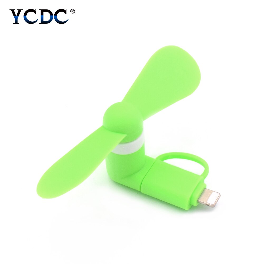 2 em 1 viagem portátil celular mini ventilador refrigerador de refrigeração para micro usb para iphone 5 5S se 6 s plus 8 pinos telefones android s6 s7: Green