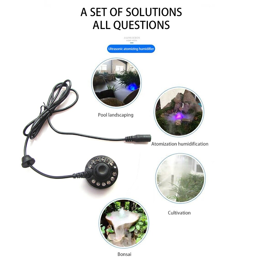 Aquarium Mist Maker 12 Led Lighting Pond Fog Maker Fog Machine Air Humidifier Landscape Decoration For Fountain Pond Aquarium