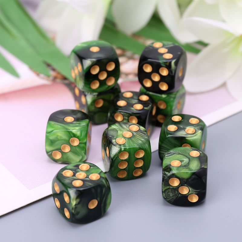 10 Pcs 16mm Resin Dice D6 Black Green Gold Points Round Edges KTV Bar Nightclub Entertainment Tools Adult Toys