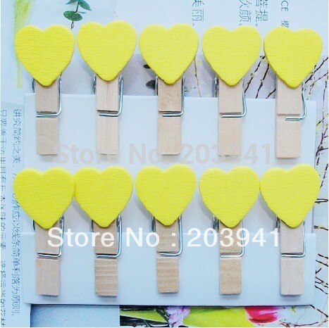 10 stuks gele houten paperclips, houten knijpers, mini-tasklem, bruiloftsspecial