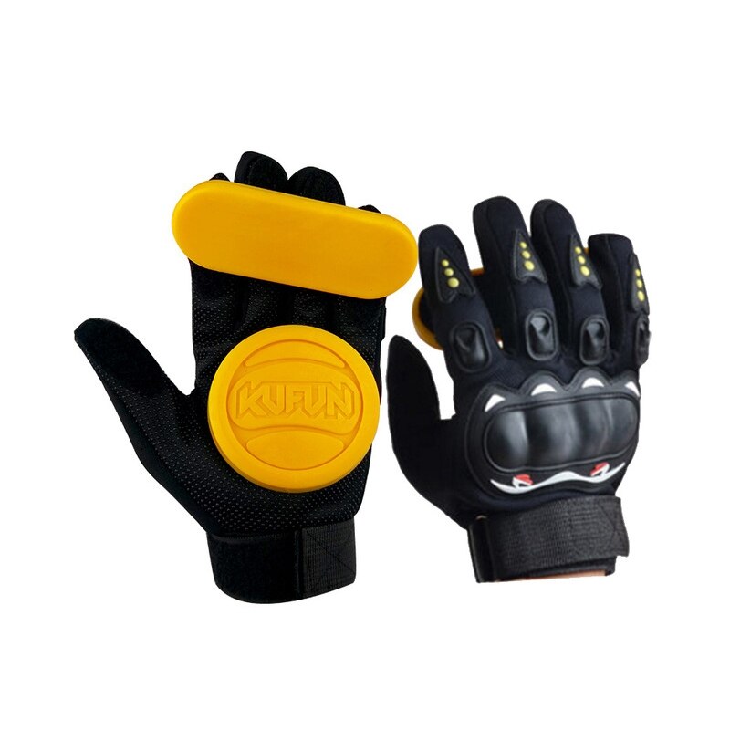 KUFUN Skateboard Handschuhe Downhill Slide Handschuhe Feuer Stein Flint Funken Longboard Handschuhe Schutz Getriebe/Pad Downhill Slide Handschuhe: 2yellow patten glove