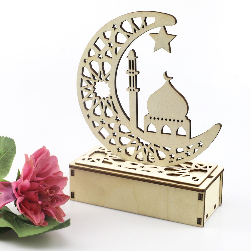Ramadan Eid Mubarak Decoraties Voor Huis Moon Led Kaarsen Lichten Houten Plaque Opknoping Hanger Islam Moslim Opknoping Hanger