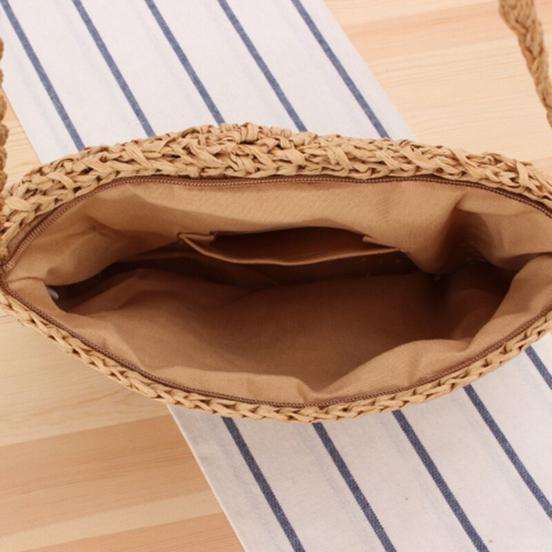 Handgjord krok blomma tofs vävd väska casual messenger vävd väska semester strandväska kamel