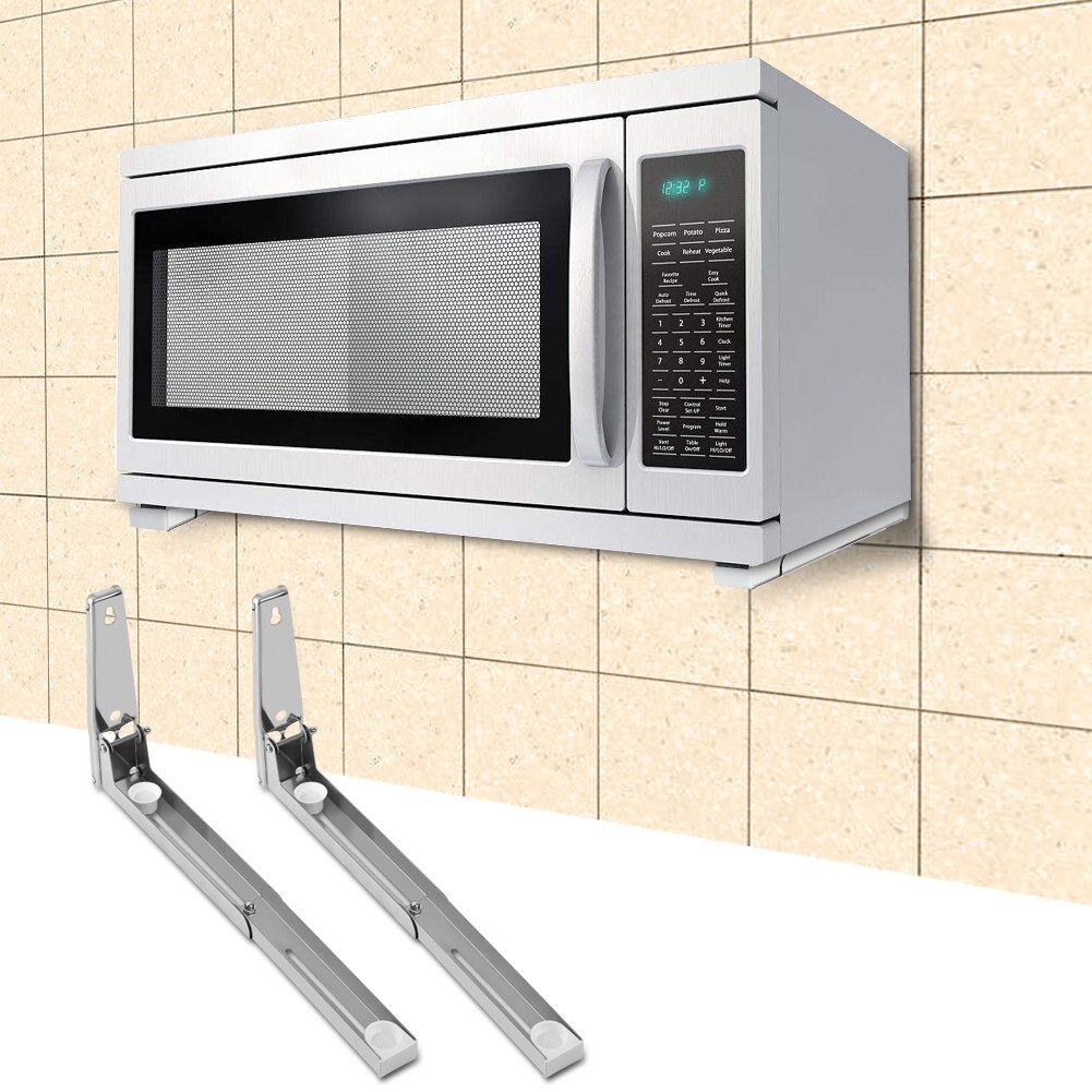 2x Kitchen Stainless Steel Microwave Oven Bracket Sturdy Foldable Stretch Wall Mount Rack Shelf Bracket Kitchen Shelf