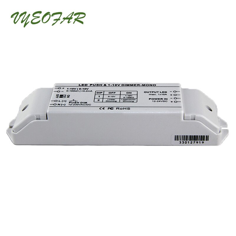 Led Power Driver 12V 24V Input 0-10V Output 10A*1CH Fluorescent Lamps Dimmer LED Bulb Push Dim PWM Led Dimming Driver