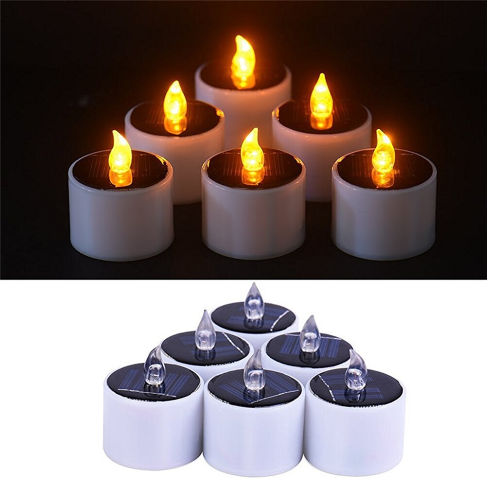 1pc 5.2*5.9cm zonne-led kaarslicht op zonne-energie, elektronische led kaars op batterij, bruiloftsdecoratie, romantisch warm wit theelichtje