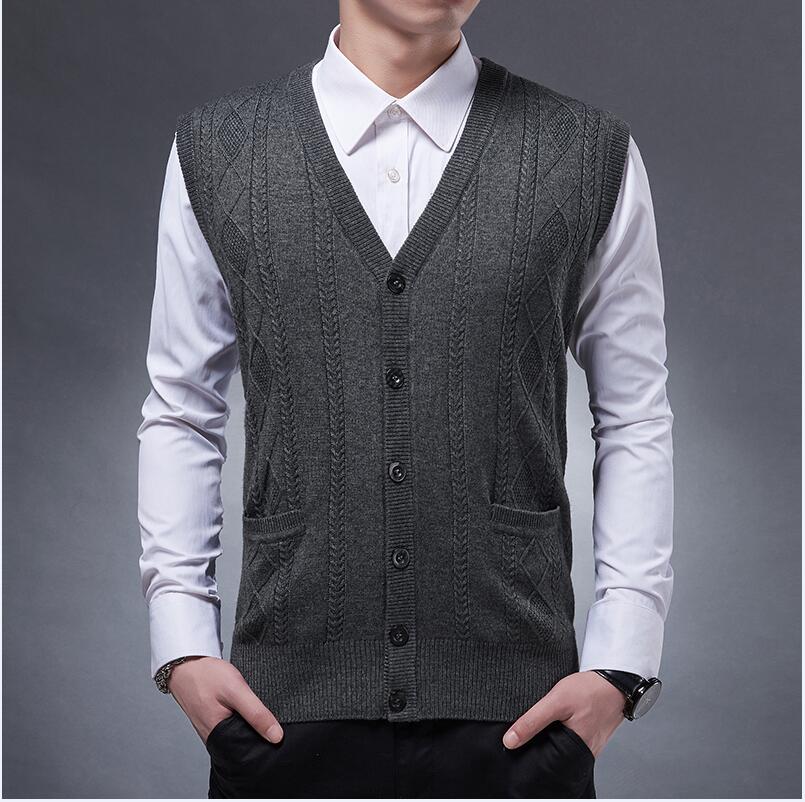 Mannen Gebreide kasjmier Vest Herfst winter Mannen wollen vest Gebreide Trui mouwloze Mannen mode Wollen truien vesten: Grijs / M