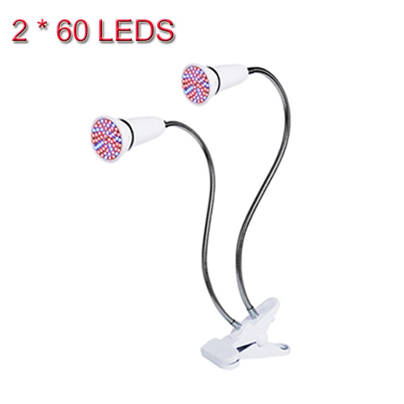 2Pcs Volledige Spectrum Led Lamp E27 Phytolamp Voor Plant 180 Graden Clip Kweeklampen Rood Blauw Lamp 1500LM Voor greenhouse Indoor Plant: 60 LEDs / EU