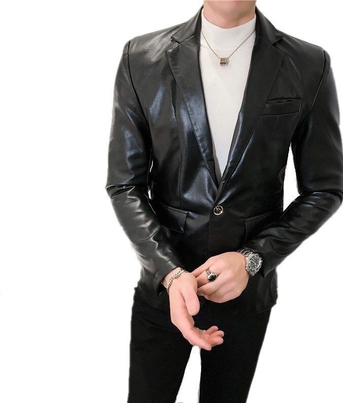 Blazer en cuir pour hommes, costume coréen, Slim, , automne hiver