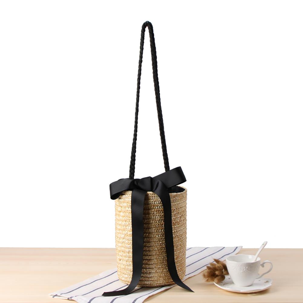 Bucket-shaped Cute Straw Bag Messenger Bag Knitted Bag Flower Beach Storage Bag for Straw bag Tote Woven Shoulder Bag