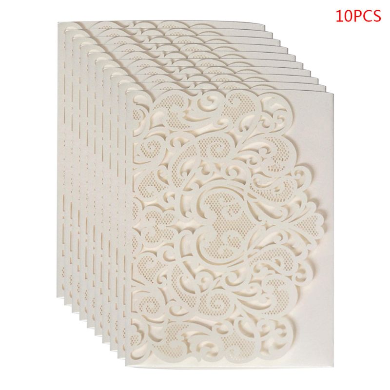 10pcs Cut Hollow Heart Shape Wedding Invitations Card Party Supplies QX2E: Gold