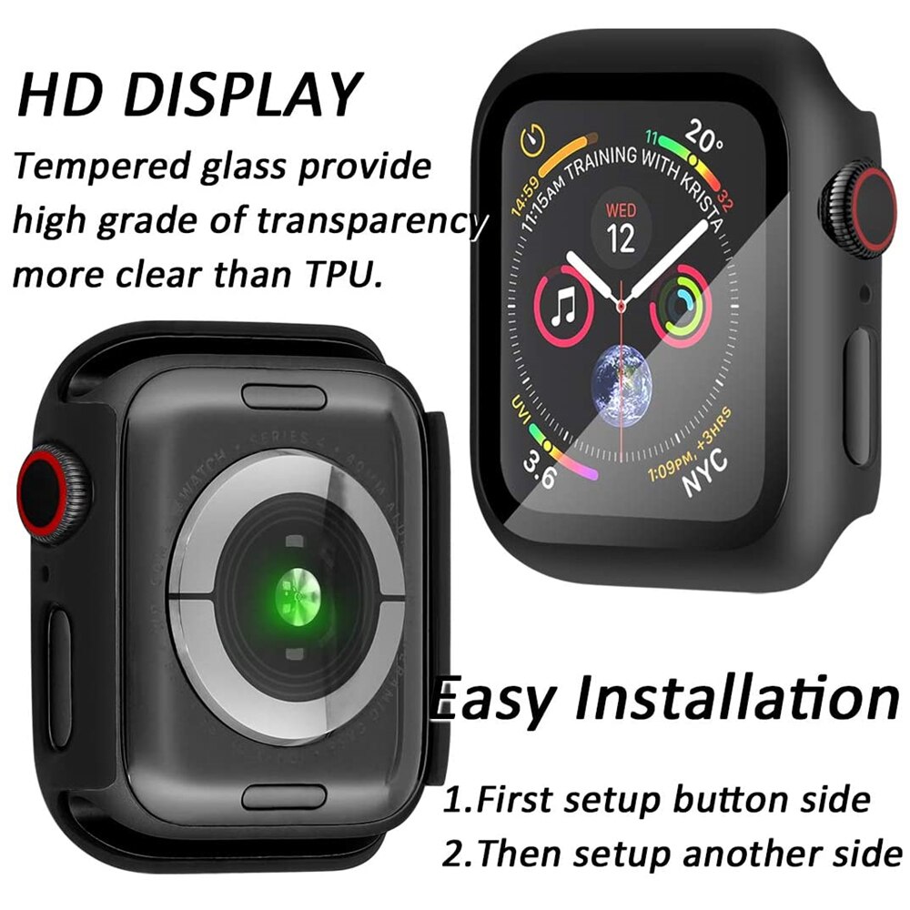 Glazen schermbeschermer voor apple watch series 6 /5 /4 /se 44mm hoesje, dunne beschermhoes, volledige dekking voor de apple watch 40mm hoes