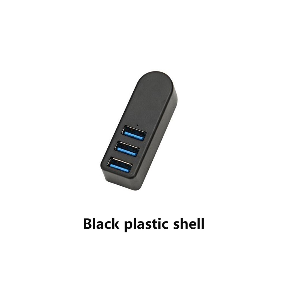 Mini USB HUB 3 ports USB3.0 High compatibility Aluminum alloy shell High speed USB 3.0 compatible USB2.0: Black  plastic shell