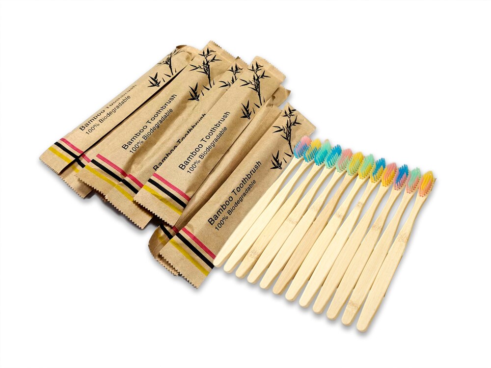50/100 Pcs Colorful Soft Bristles Bamboo Toothbrush, Natural Eco Friendly Biodegradable Charcoal Wood Tooth Brushes: 100pcs mixed color