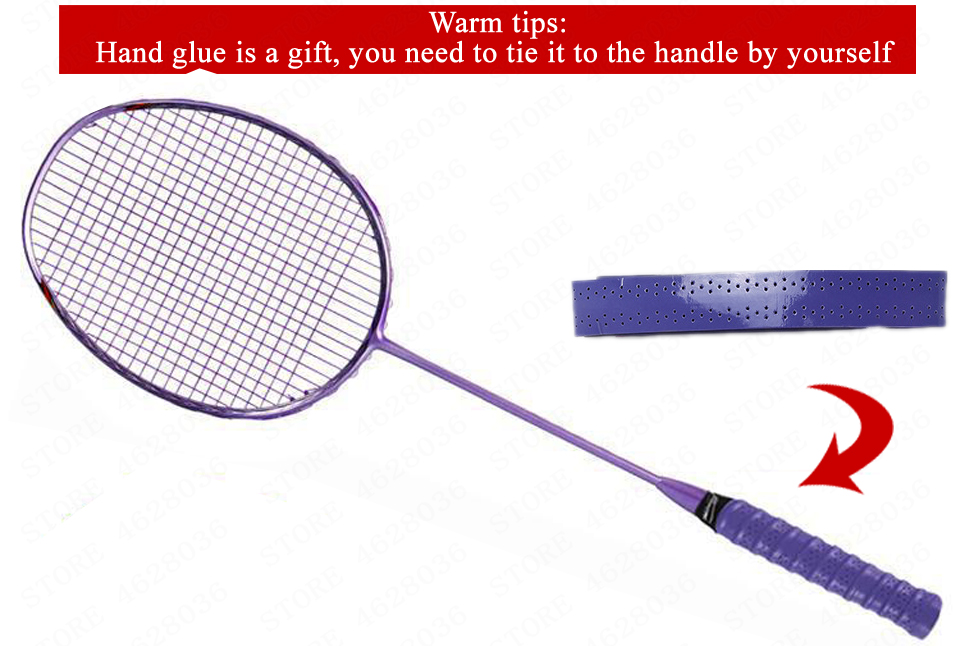 1 stk voksen full karbon badmintonracket lett trening 5u/g4 både offensiv og defensiv streng håndlim racket: Lilla