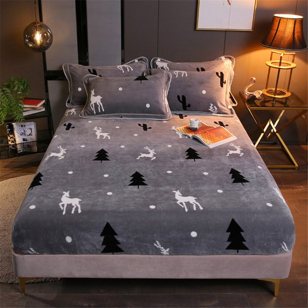 ADOREHOUSE-funda de cama de franela, juegos de cama gruesos de felpa, sábana ajustada elástica, fundas de almohada, ropa de cama de invierno, Funda de colchón: F / 150x200 Pillowcases