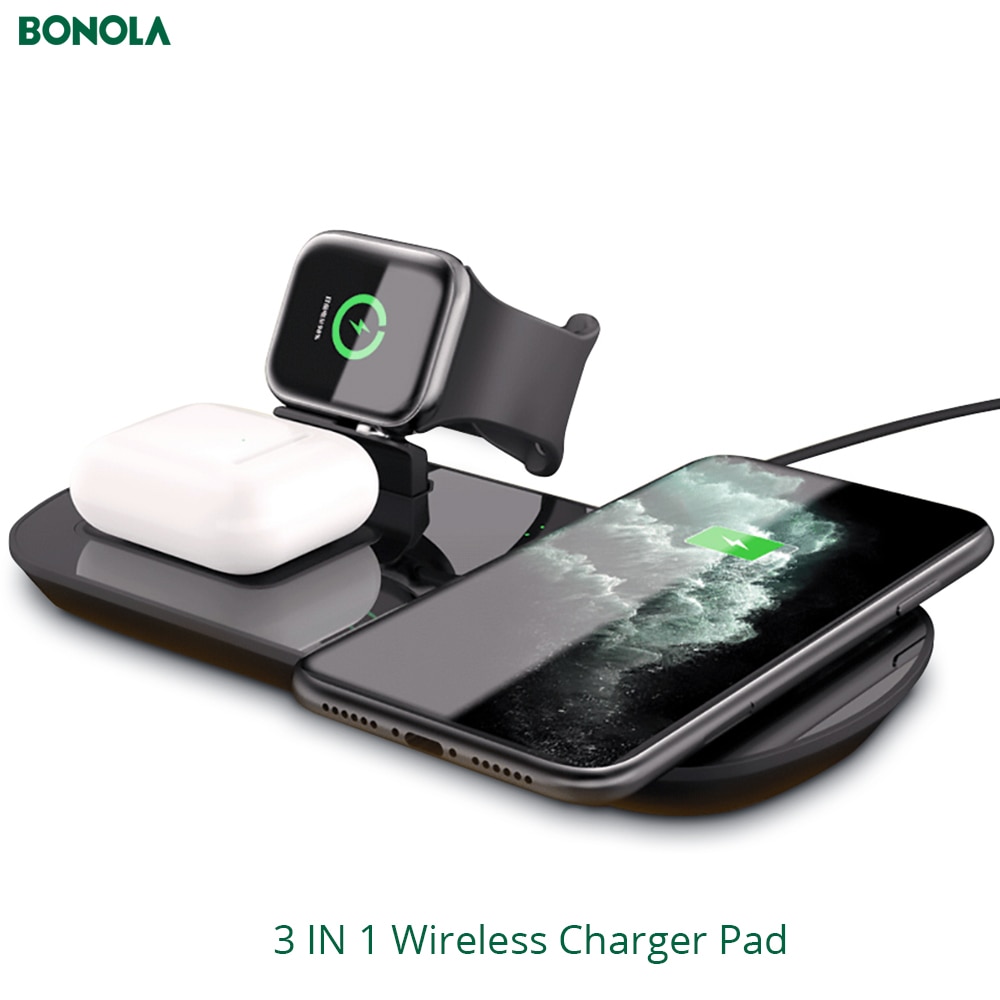 Bonola 3 In 1 Draadloze Oplader Pad Voor Iphone 8/11/Apple Horloge/Airpods Pro 2 Magnetische draadloze Oplader Dock Voor Iwatch 5/4/3/2