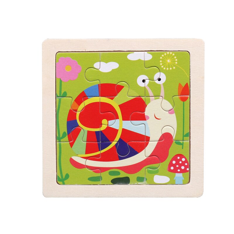 Intelligence Kids Toy Wooden 3D Puzzle Jigsaw Tangram for Children Baby Cartoon Animal/Traffic Puzzles Educational Learning Toys: Snail