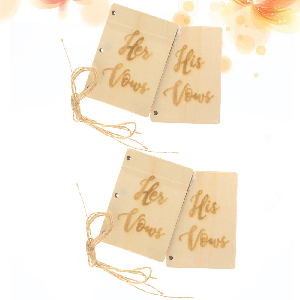 4 Uds./2 Sets de libros de votos de novio de la novia manual de madera cuaderno de voto para el compromiso del diario de la boda (Beige)