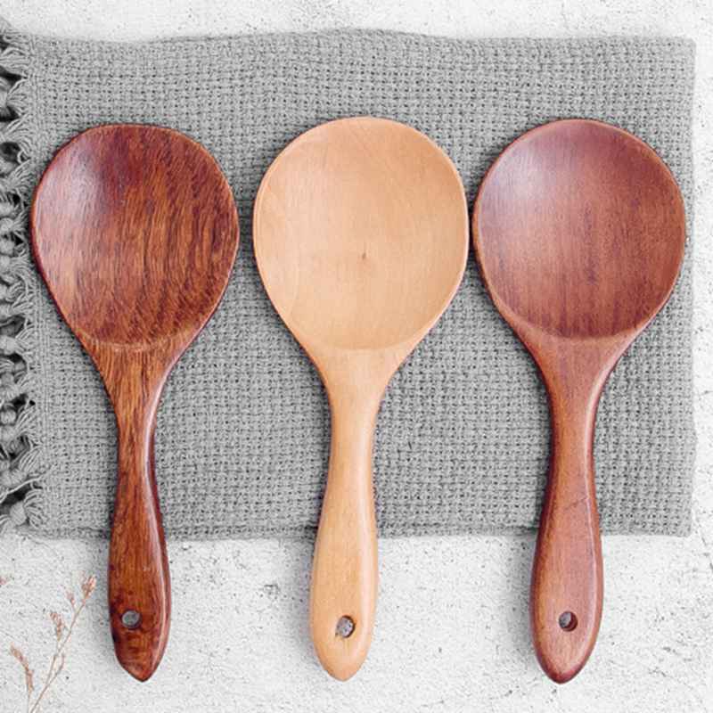 Home Rice Paddle Wood Rice Spoon Kitchen Spatula Non-stick Wooden Rices Serving Spoons Cooking Utensil Kitchen Accessories