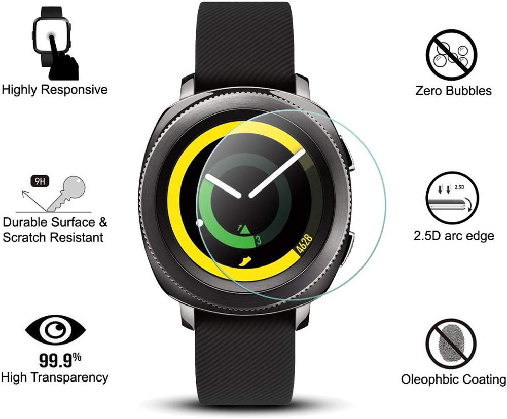 Behua hærdet glas skærmbeskyttelsesfilm til samsung gear  s2 sm-r720 9h lte 2.5d rundkant anti-ridsebeskyttelsesdæksel