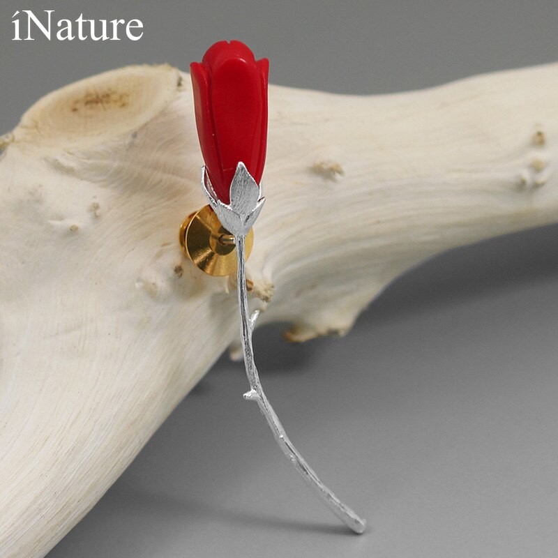Brosche mit natürlicher roter koralle und magnolienblüte , 925 broschen aus sterlingsilber für damenschmuck