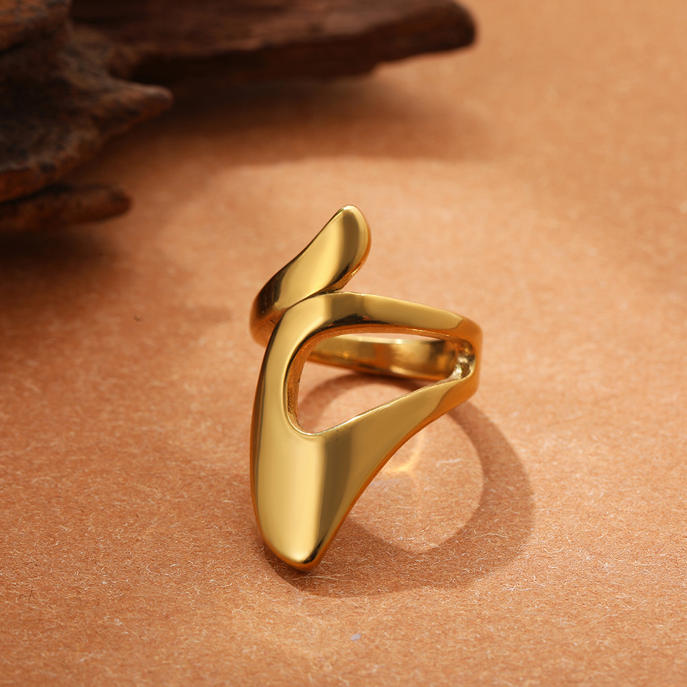 Onregelmatige geometrische gladde metalen open ringen voor dames heren Verklaring dikke koepelvingerring verstelbare roestvrijstalen sieraden: GRIJS