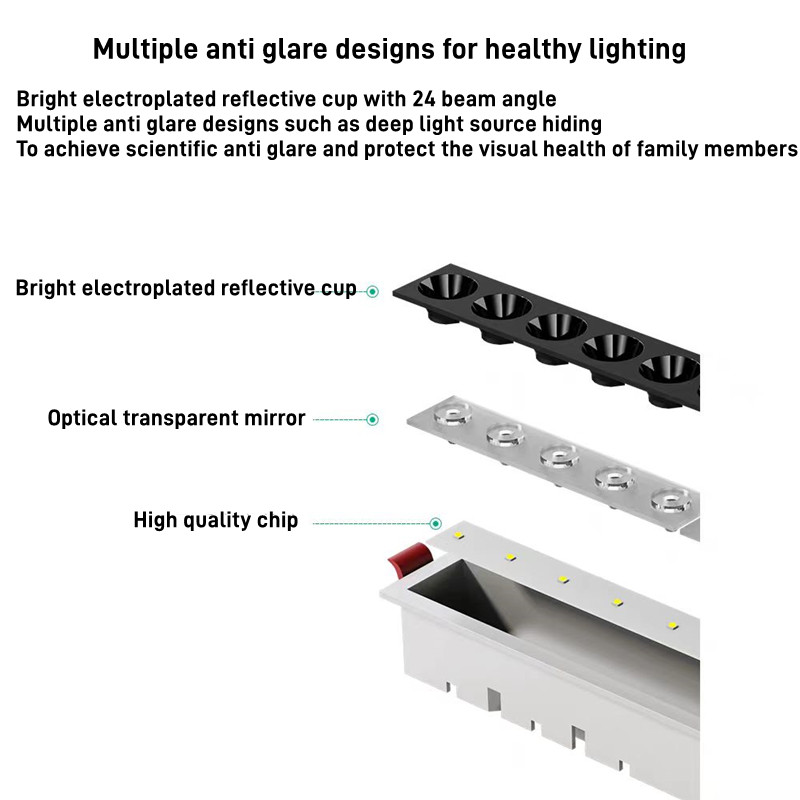 Dimmbare LED-Kühlergrill leuchte 10w/20w/30 wac110v220v Linien leuchte eingebettet ohne Haupt licht Röhren leuchte Decken leuchte Innen beleuchtung