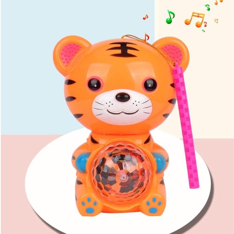 Kids Fun Light Up Lantern Toy with Music Tiger Shape Hanging Glowing Lantern with Handle 2022 Year Children Toys Party Favor