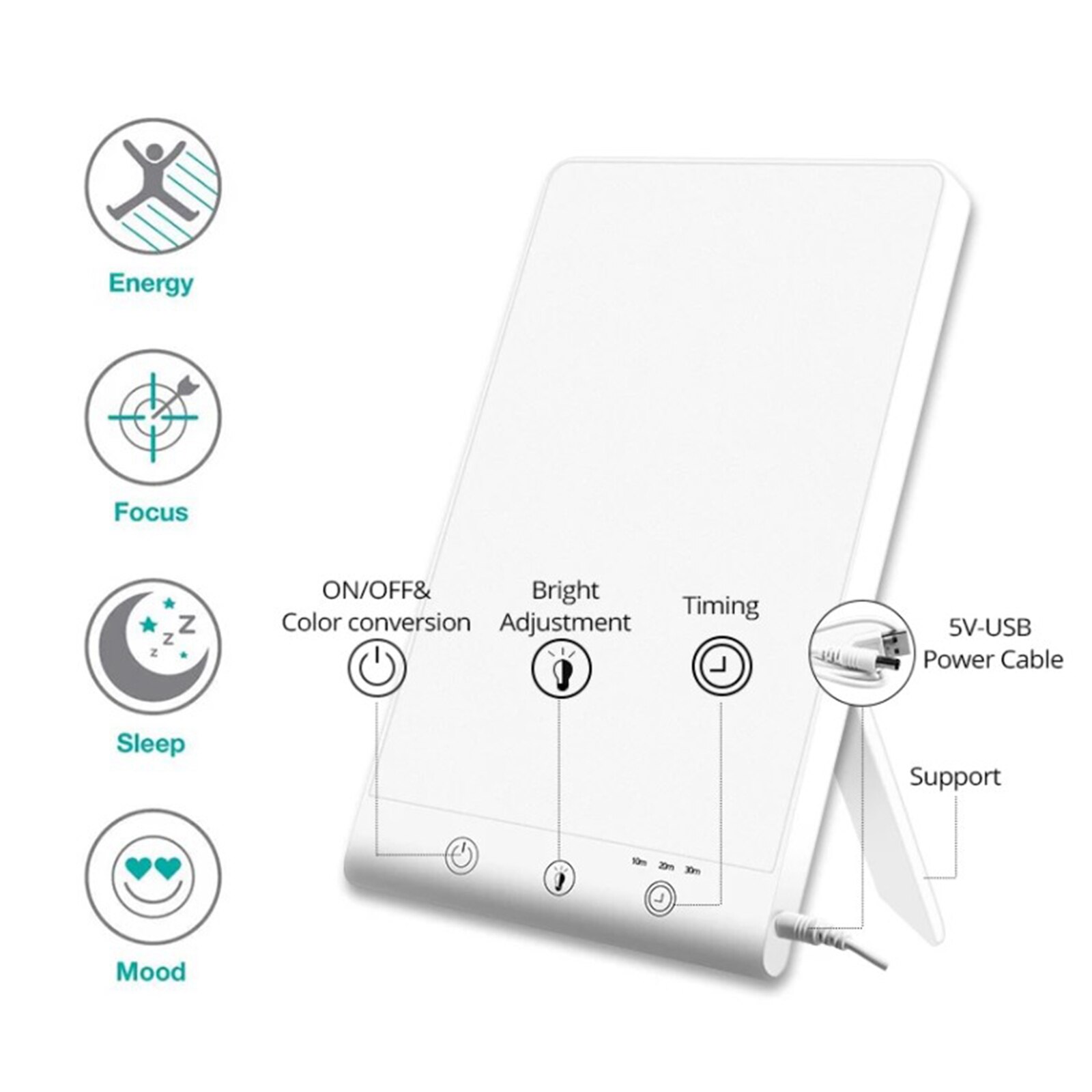 Light Therapy Sad Lamp Sunlight Lamp 3 Levels Dimming Timing Function Phototherapy day-light Artificial Alarm Clock